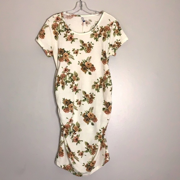 Plant Motherhood Botanical Rouched Stretch medium mini Dress short sleeve - Picture 1 of 7